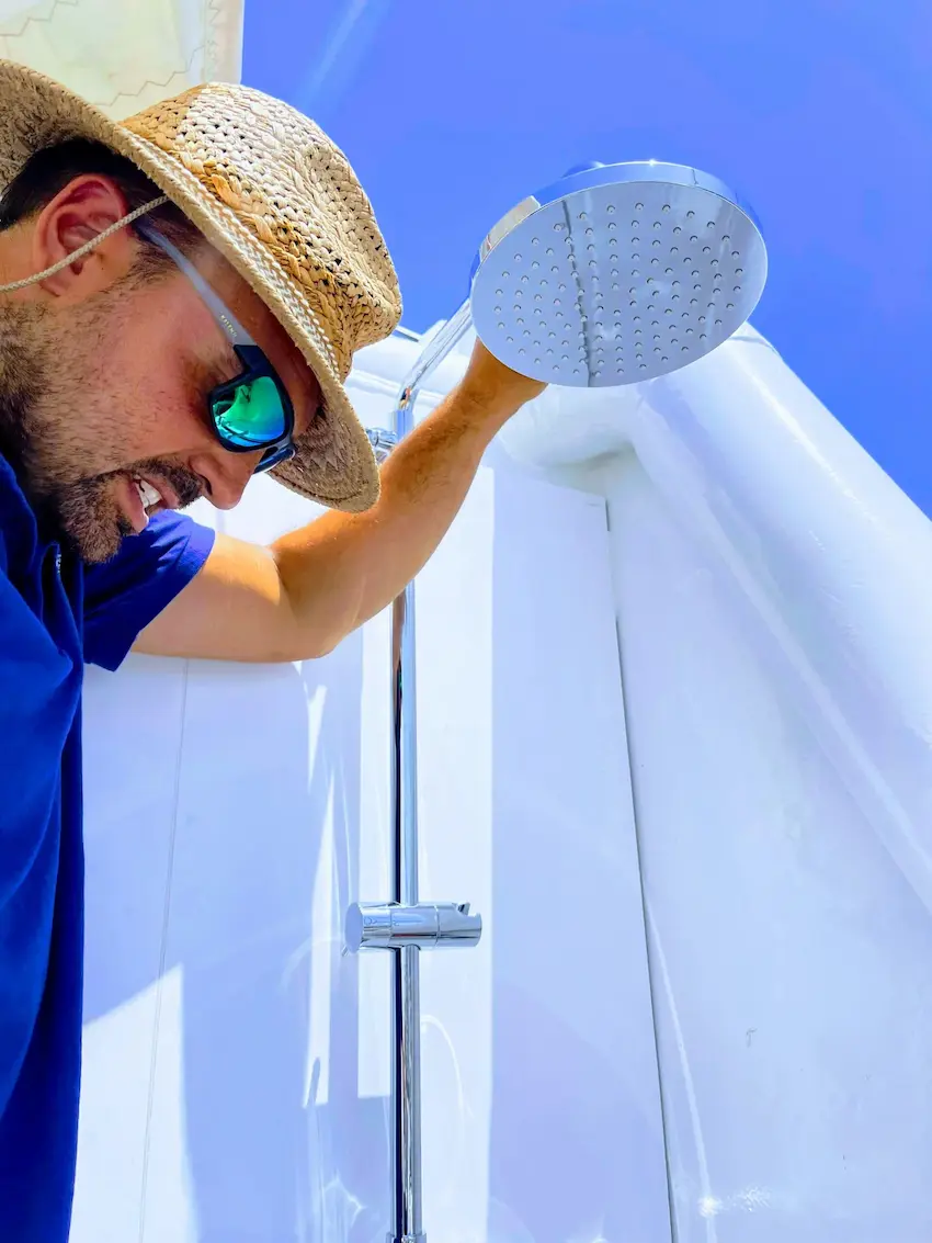 Shower accessory on yacht during inspection in Mallorca