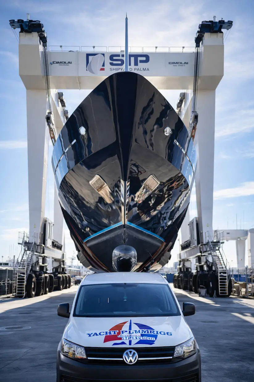 Superyacht in STP Palma for marine plumbing work in Mallorca