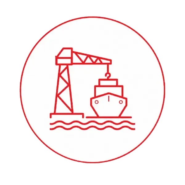 Icono de grúa portuaria y embarcación para servicios en astilleros y puertos de Mallorca