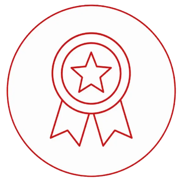 Icono de medalla que representa ejecución profesional, coordinación y altos estándares de calidad en servicios náuticos