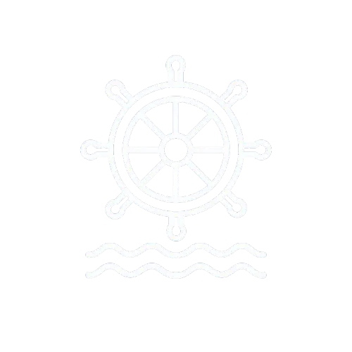 Icono de timón náutico con ondas marinas para visión integral del sistema
